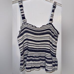 Jolt Navy White Striped Peplum Cami Flowy Tank Top Size M